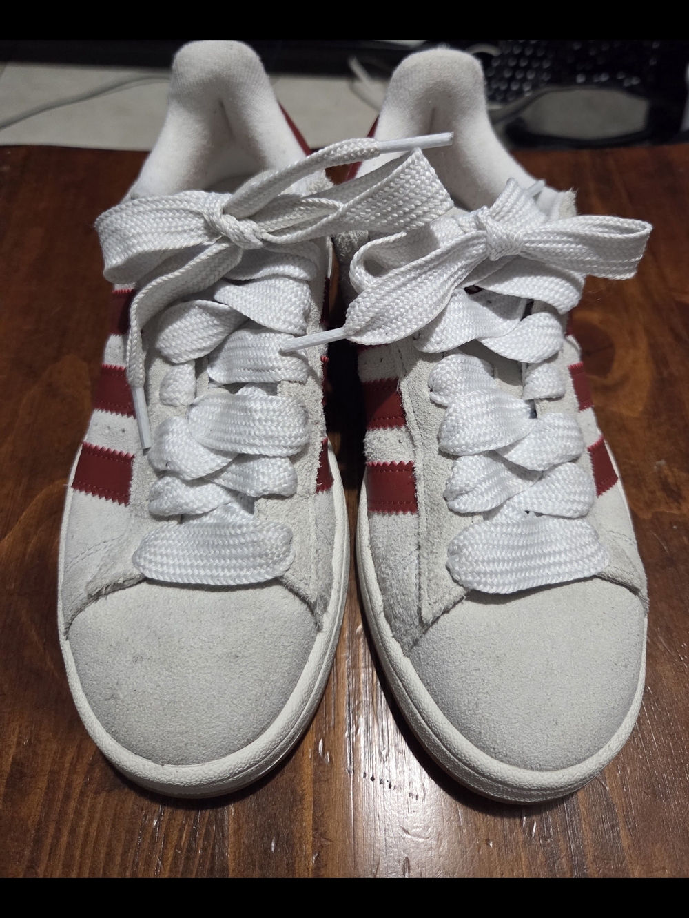 adidas Women’s White Suede Sneakers with Red Stripes